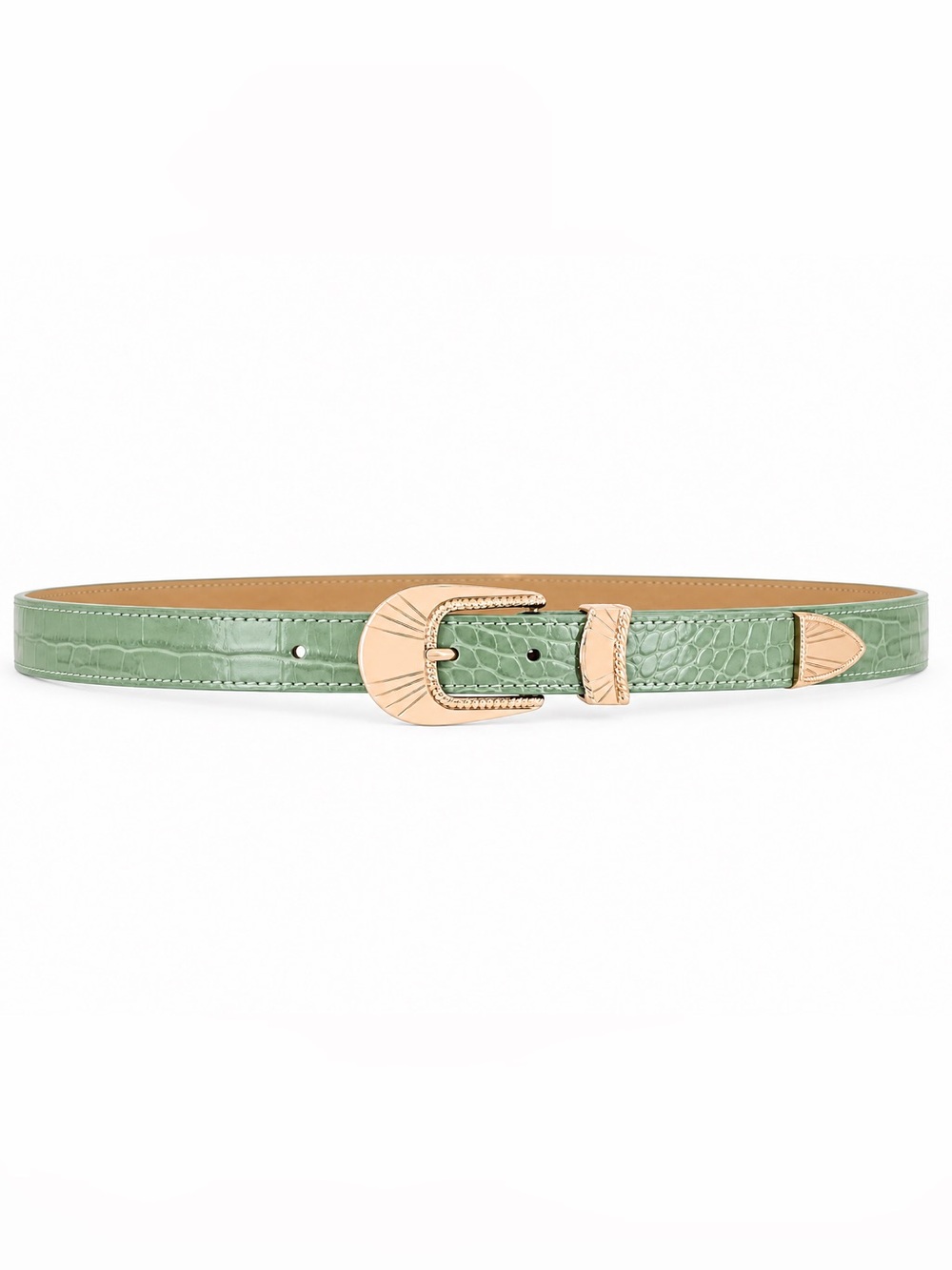 PETIT MOMENTS Tulsa Belt Green Croc S | Gold Western Buckle Revolve